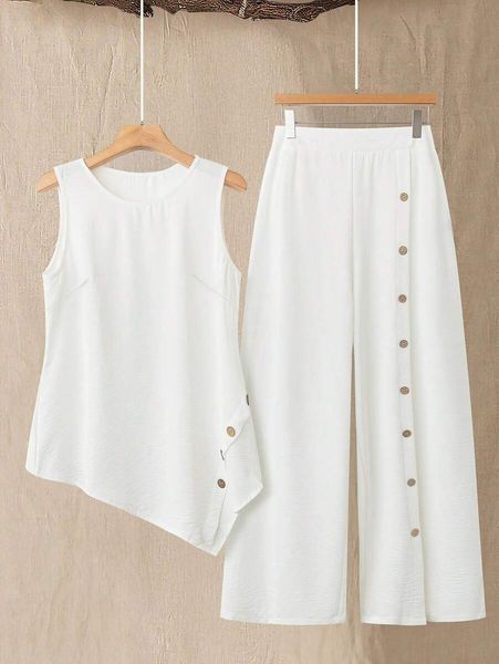 Bộ Đồ Nữ Big Size Màu Trơn Áo Sát Nách Quần Dài - Đồ Mặc Hàng Ngày Dáng Suông Tối Giản YN011