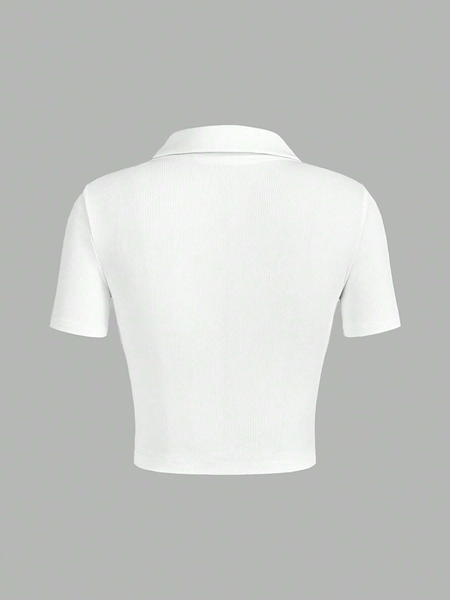 Áo Thun Nữ Tay Ngắn Cổ Chữ V Cách Điệu, Màu Trơn YN060