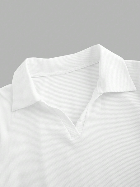 Áo Thun Nữ Tay Ngắn Cổ Chữ V Cách Điệu, Màu Trơn YN060