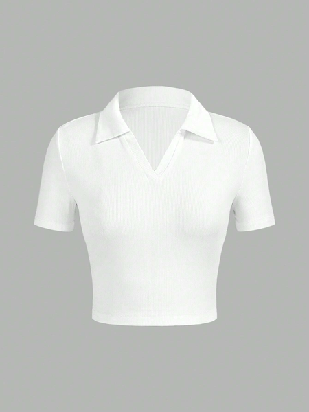 Áo Thun Nữ Tay Ngắn Cổ Chữ V Cách Điệu, Màu Trơn YN060