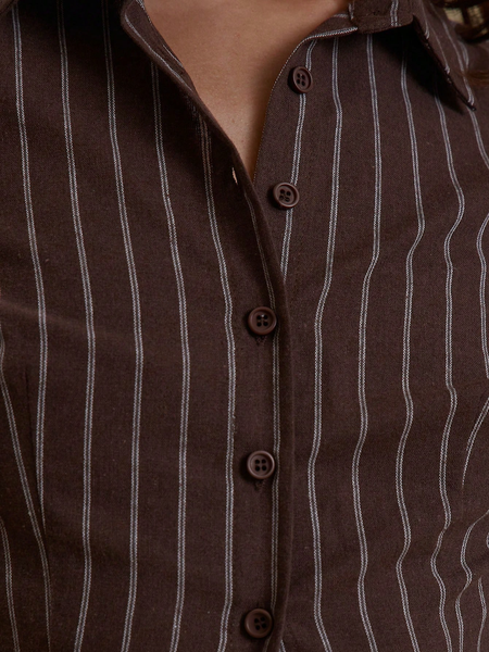 Áo Sơ Mi Nữ Dài Tay Kẻ Sọc Nâu, Thanh Lịch, Ôm Dáng Tôn Dáng YN067