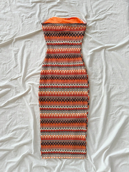 Đầm Nữ Kẻ Sọc Cam Xếp Ly, Thiết Kế Buộc Nơ Phía Trước YN073