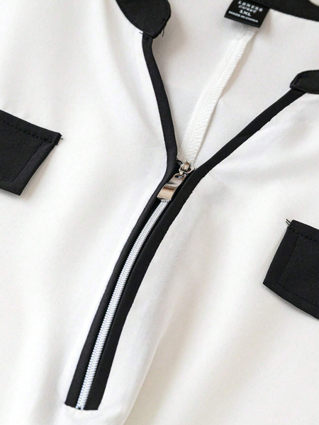 Áo Blouse Nữ Big Size Không Cổ Phối Color Block YN092