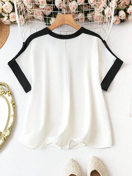 Áo Blouse Nữ Big Size Không Cổ Phối Color Block YN092