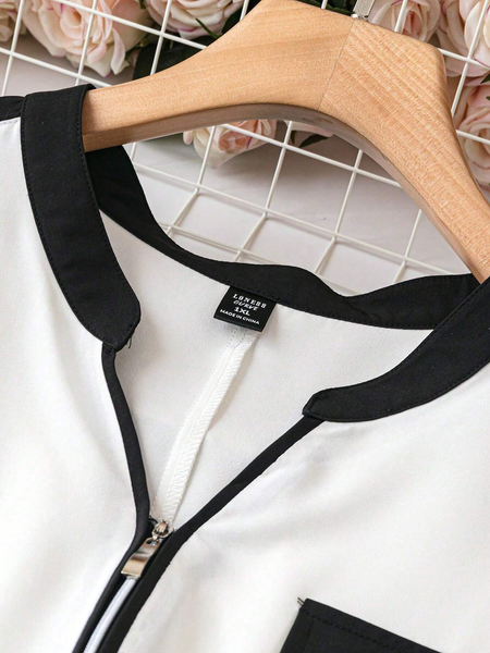 Áo Blouse Nữ Big Size Không Cổ Phối Color Block YN092