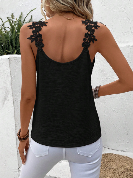 Áo Tank Top Ren Guipure Đen Phối Chi Tiết Vân YN093