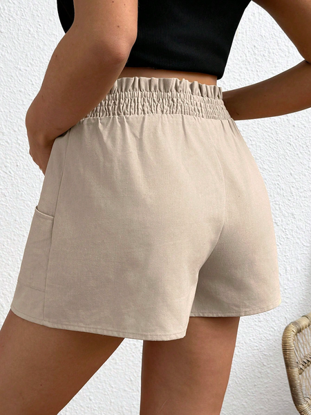 Quần Short Nữ Màu Trơn Cạp Nhún Bèo, Có Túi YN100