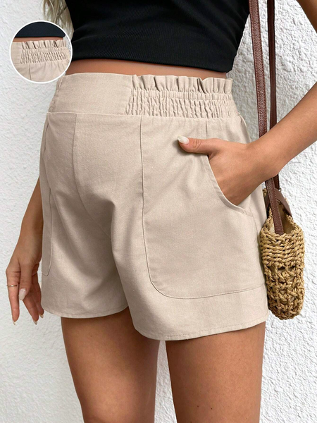 Quần Short Nữ Màu Trơn Cạp Nhún Bèo, Có Túi YN100