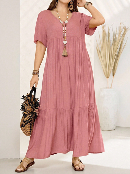 Đầm Dài Hồng Nữ Big Size Cổ Chữ V Tay Ngắn YN102