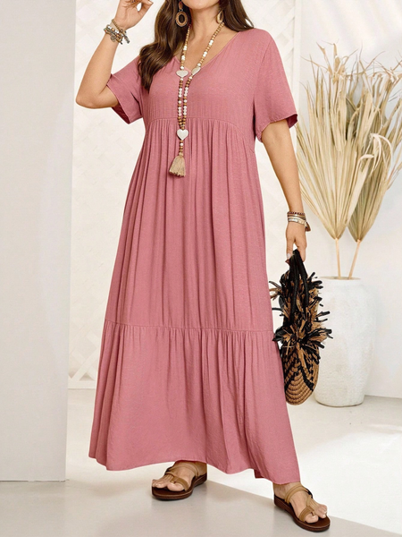 Đầm Dài Hồng Nữ Big Size Cổ Chữ V Tay Ngắn YN102