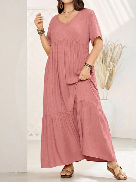 Đầm Dài Hồng Nữ Big Size Cổ Chữ V Tay Ngắn YN102