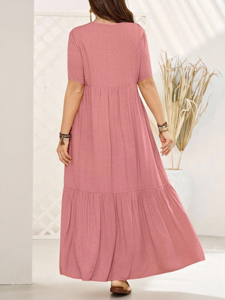 Đầm Dài Hồng Nữ Big Size Cổ Chữ V Tay Ngắn YN102