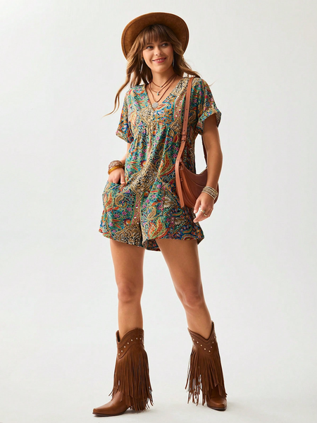 Jum Nữ Boho Họa Tiết Đa Sắc YN106