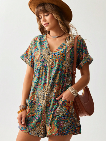 Jum Nữ Boho Họa Tiết Đa Sắc YN106