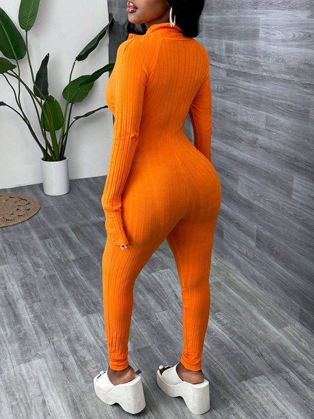 Jumpsuit Nữ Gân Tăm Co Giãn Ôm Dáng Cổ Lọ Màu Cam YN108