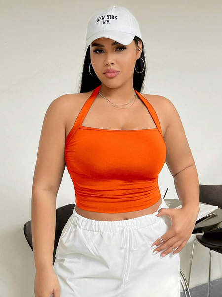 Áo Croptop Cổ Yếm Big Size Sắc Cam Tươi YN123