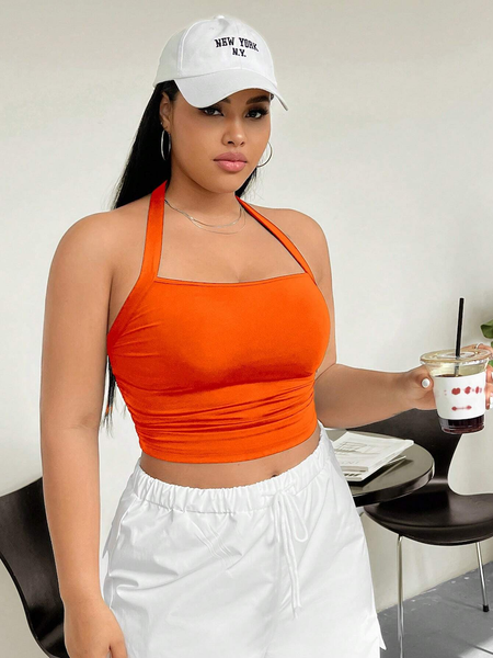 Áo Croptop Cổ Yếm Big Size Sắc Cam Tươi YN123