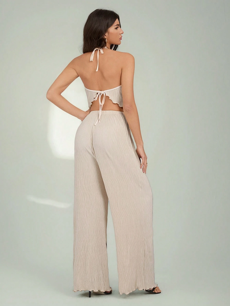 Set Đồ Nữ Đi Biển 2 Món Màu Trơn: Áo Cổ Yếm Không Tay & Quần Dài YN126