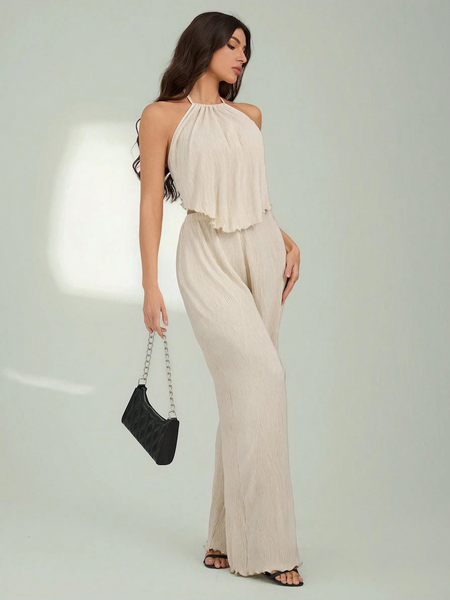 Set Đồ Nữ Đi Biển 2 Món Màu Trơn: Áo Cổ Yếm Không Tay & Quần Dài YN126