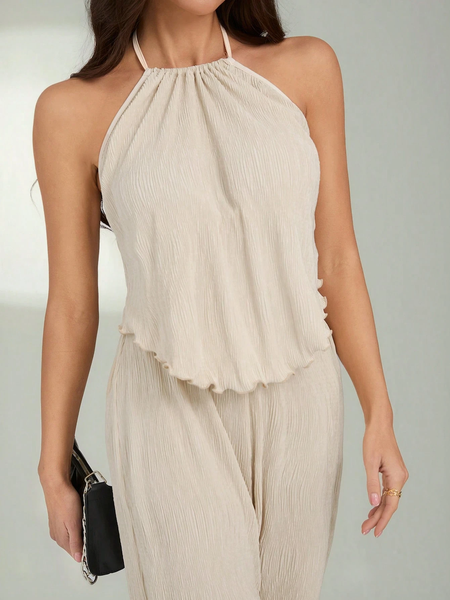 Set Đồ Nữ Đi Biển 2 Món Màu Trơn: Áo Cổ Yếm Không Tay & Quần Dài YN126