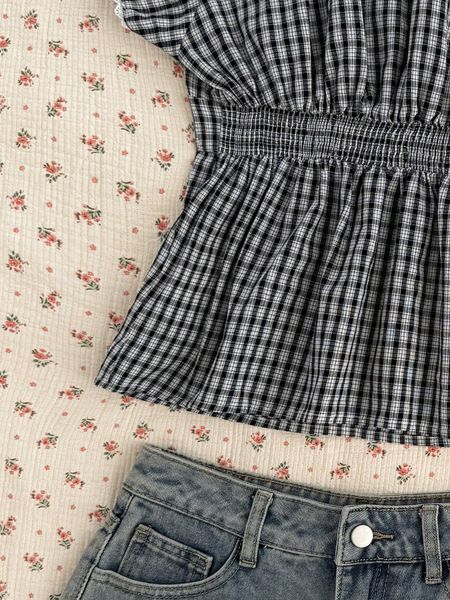 Áo Blouse Nữ Kẻ Caro Xanh Than Trắng Thanh Lịch YN127