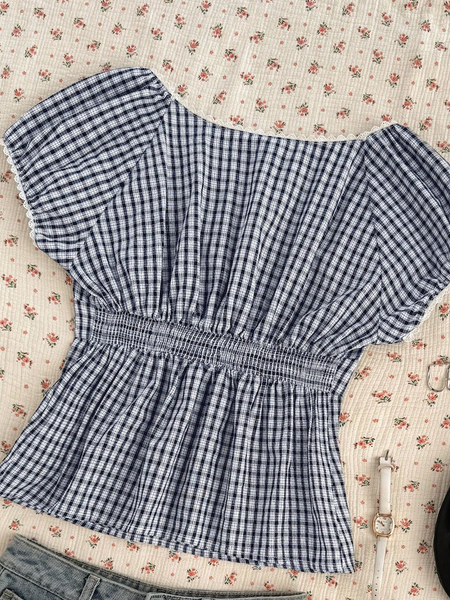 Áo Blouse Nữ Kẻ Caro Xanh Than Trắng Thanh Lịch YN127