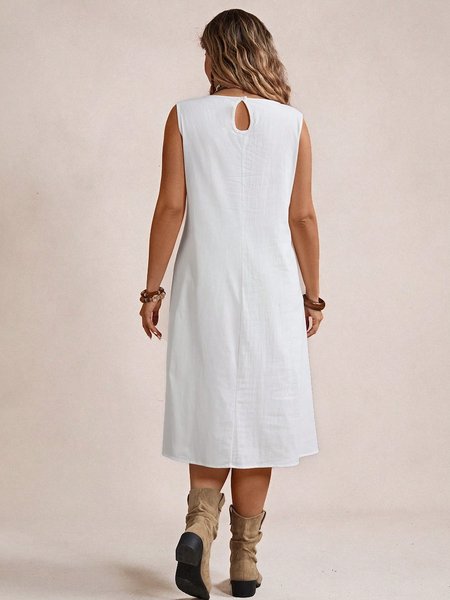 Đầm Midi Big Size Màu Trơn Cổ Tròn Sát Nách Phong Cách Boho YN130