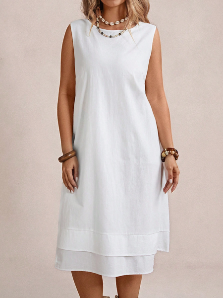 Đầm Midi Big Size Màu Trơn Cổ Tròn Sát Nách Phong Cách Boho YN130