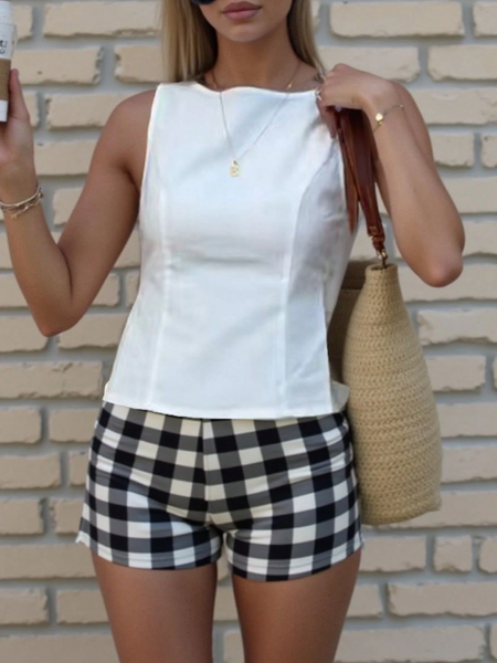 Áo sát nách nữ mùa hè màu trơn, lưng khoét nhấn xoắn YN133