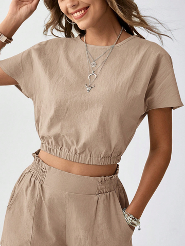 Áo croptop chất liệu cotton nhăn, cạp chun YN138