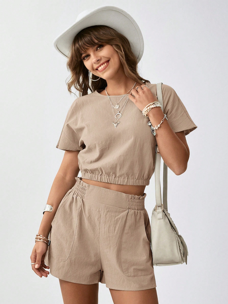 Áo croptop chất liệu cotton nhăn, cạp chun YN138