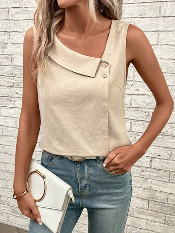 Áo kiểu nữ chất liệu cotton nhăn, có hàng cúc trang trí lệch vạt. YN139