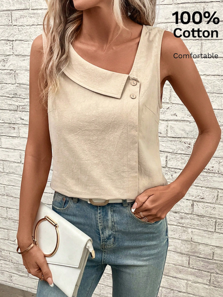 Áo kiểu nữ chất liệu cotton nhăn, có hàng cúc trang trí lệch vạt. YN139