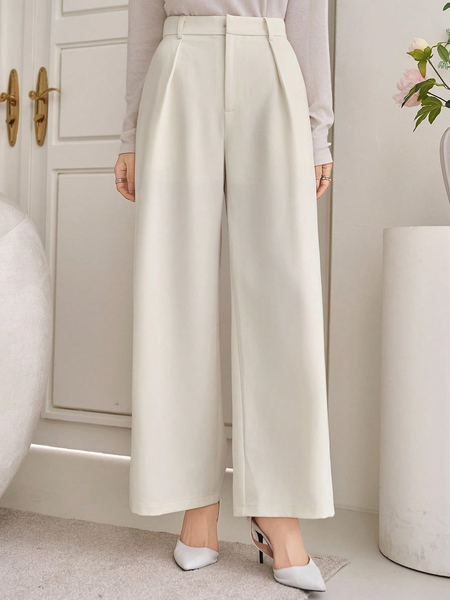 Quần ống rộng nữ, xếp ly, màu trơn, dáng suông YN140