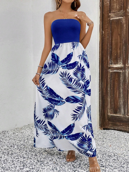 Đầm maxi suông in họa tiết nhiệt đới, không tay, có túi YN141