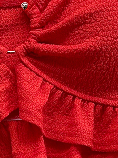 Áo Quây Nữ Đỏ Dệt Kim Vân Nổi, Cổ Khoét Giọt Lệ Buộc Dây YN146
