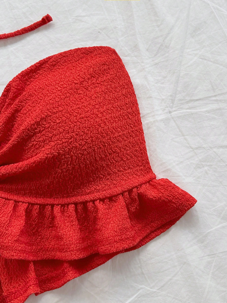 Áo Quây Nữ Đỏ Dệt Kim Vân Nổi, Cổ Khoét Giọt Lệ Buộc Dây YN146