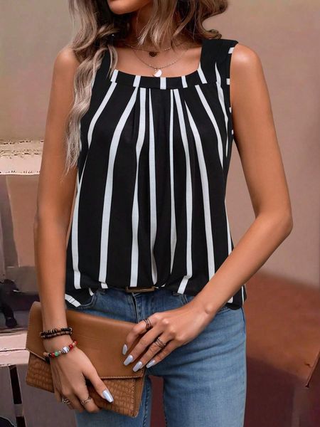 Áo Thun Ba Lỗ Nữ Cổ Vuông Họa Tiết Kẻ Sọc Thời Trang Hè YN157