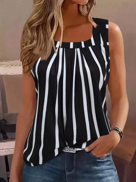 Áo Thun Ba Lỗ Nữ Cổ Vuông Họa Tiết Kẻ Sọc Thời Trang Hè YN157