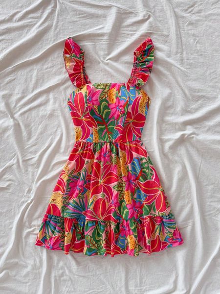 Đầm Nữ Dáng Suông Rộng Họa Tiết Hoa Nhiệt Đới Dây Bản To YN158