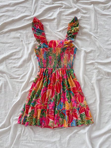 Đầm Nữ Dáng Suông Rộng Họa Tiết Hoa Nhiệt Đới Dây Bản To YN158