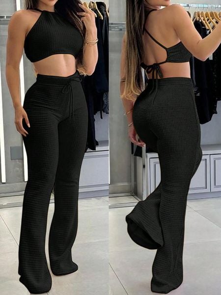 Set Bộ Nữ 2 Món: Áo Cổ Yếm Hở Lưng Và Quần Ống Loe YN166