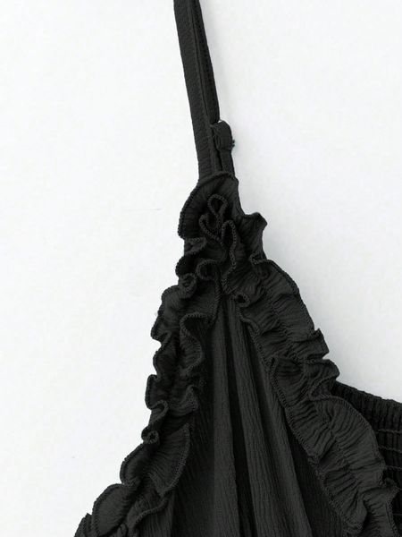 Đầm Midi Mùa Hè Dây Mảnh Bèo Nhún, Màu Trơn Thanh Lịch YN167