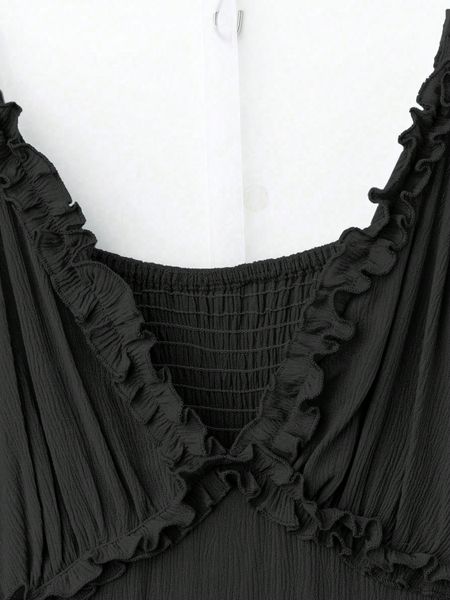 Đầm Midi Mùa Hè Dây Mảnh Bèo Nhún, Màu Trơn Thanh Lịch YN167