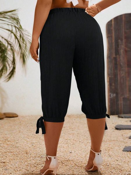 Quần Lửng Nữ Big Size Chất Vải Dệt Vân Thắt Nơ YN170