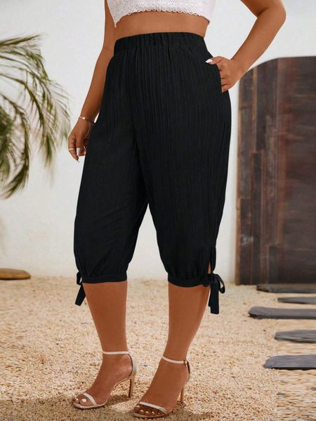 Quần Lửng Nữ Big Size Chất Vải Dệt Vân Thắt Nơ YN170