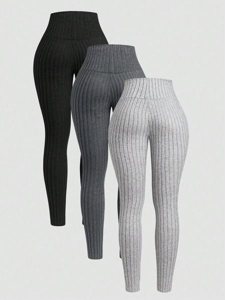 Quần legging vải dệt gân 3 màu trơn dành cho nữ YN178