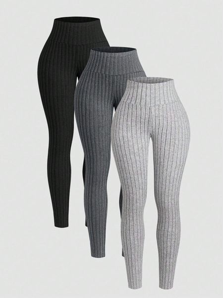Quần legging vải dệt gân 3 màu trơn dành cho nữ YN178