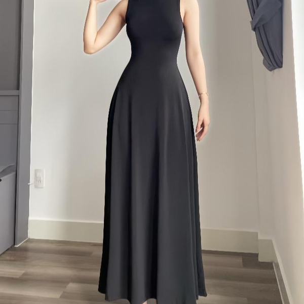 Đầm body nữ cổ kín dáng tank top sát nách, chân váy xòe nhẹ dự tiệc Yourname Dress YN201