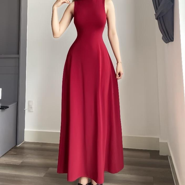 Đầm body nữ cổ kín dáng tank top sát nách, chân váy xòe nhẹ dự tiệc Yourname Dress YN201